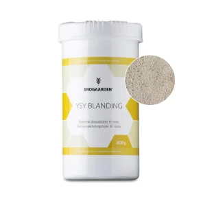 Billede af en btte Brogaarden YSY Blanding. Indholdet i dsen er vist i en cirkel p billedet